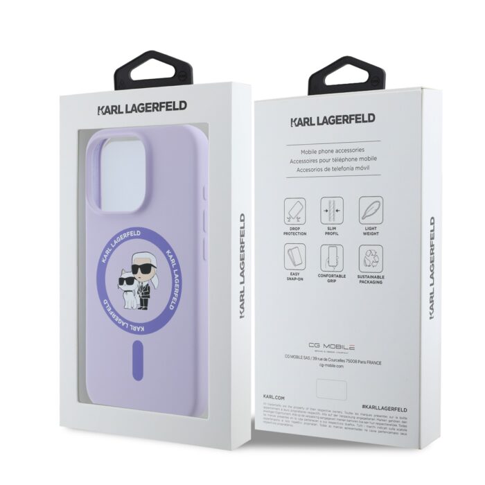 Калъф от 
Karl Lagerfeld Liquid Silicone Karl and Choupette MagSafe за iPhone 16 Pro Purple - Image 6