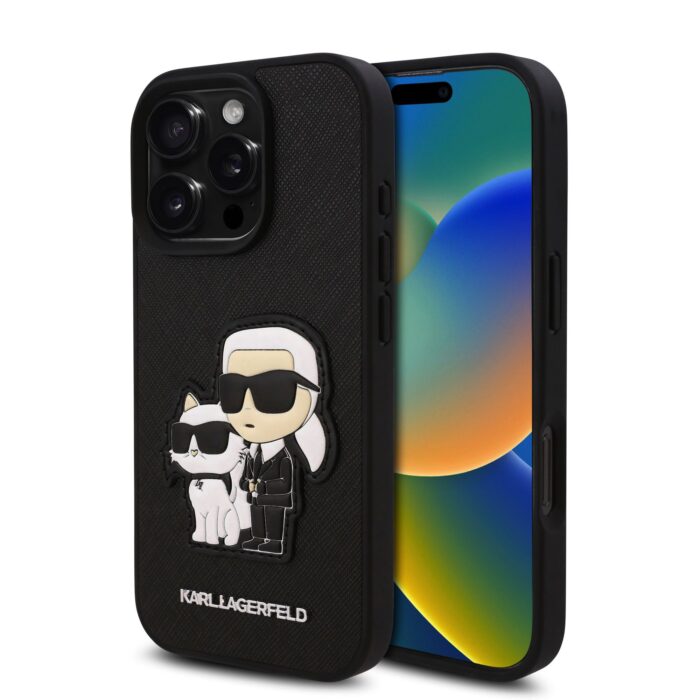 Калъф от Karl Lagerfeld PU Saffiano Karl and Choupette Case за iPhone 16 Pro Max Black - Image 1