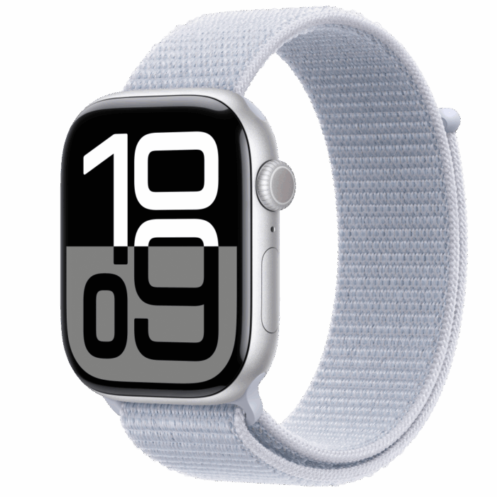 Apple Watch S10 GPS 46mm Silver Alu Case with Blue Cloud Sport Loop - Image 1