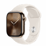 Apple Watch S10 Cellular 42mm Gold Titanium Case with Starlight Sport Band - S/M