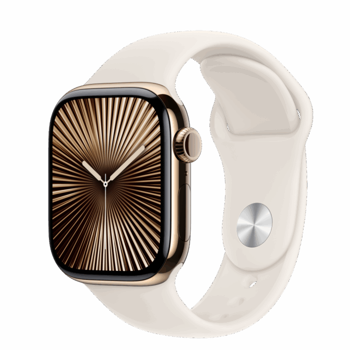 Apple Watch S10 Cellular 42mm Gold Titanium Case with Starlight Sport Band - S/M - Image 1