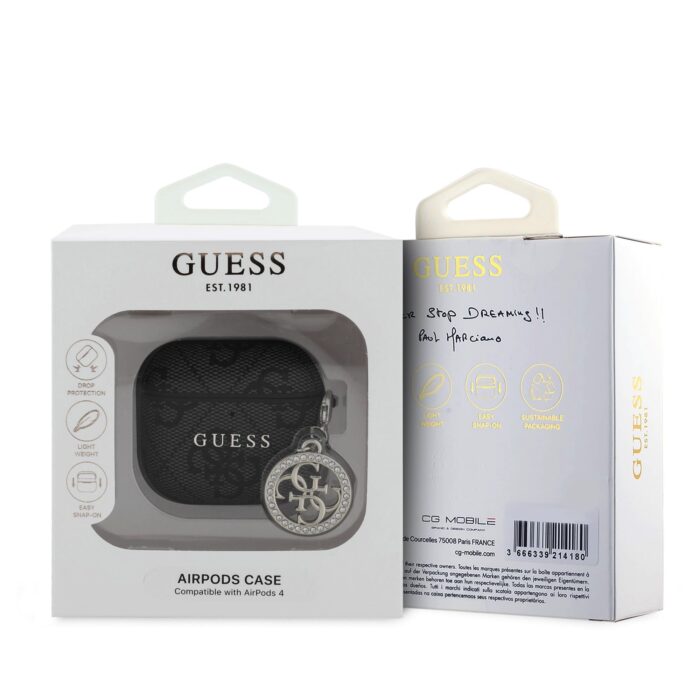 Калъф от Guess 4G Strass Charm case за AirPods 4 black - Image 3