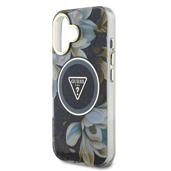 Калъф от Guess IML Glitter Magnolia and Triangle Logo MagSafe Case for iPhone 16 Black - Image 5