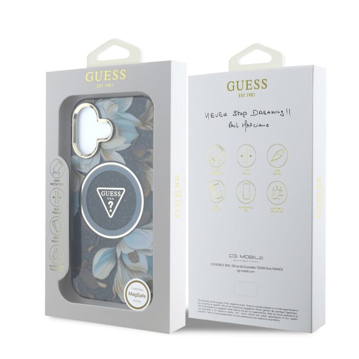 Калъф от Guess IML Glitter Magnolia and Triangle Logo MagSafe Case for iPhone 16 Black - Image 7