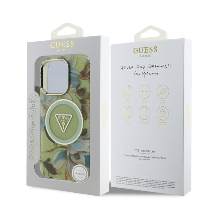 Калъф от Guess IML Glitter Magnolia and Triangle Logo MagSafe Case for iPhone 16 Pro Max Green - Image 7