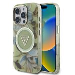 Калъф от Guess IML Glitter Magnolia and Triangle Logo MagSafe Case for iPhone 16 Pro Max Green