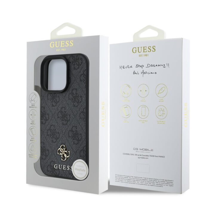 Калъф от Guess PU 4G Small Metal Logo MagSafe Case за iPhone 16 Pro Grey - Image 7