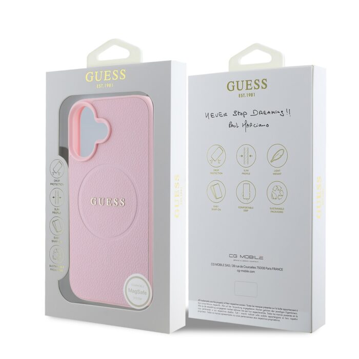 Калъф от Guess PU Grained Classic Logo MagSafe Case for iPhone 16 Pink - Image 6