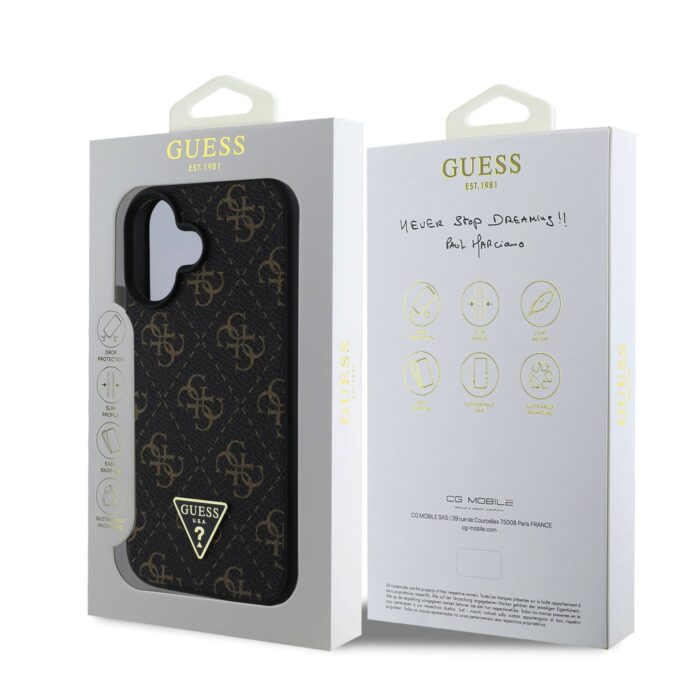 Калъф от Guess PU Leather 4G Triangle Metal Logo Case for iPhone 16 Black - Image 6