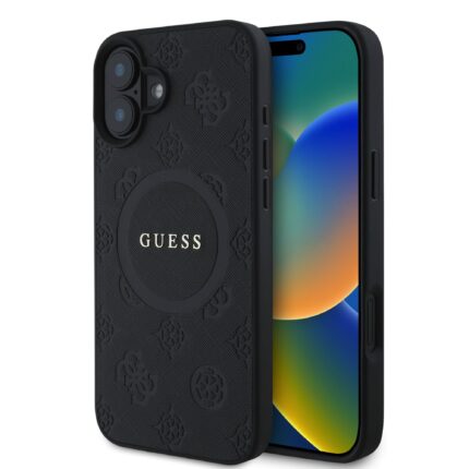 Калъф от Guess Saffiano Peony Stamp MagSafe Case за iPhone 16 Black
