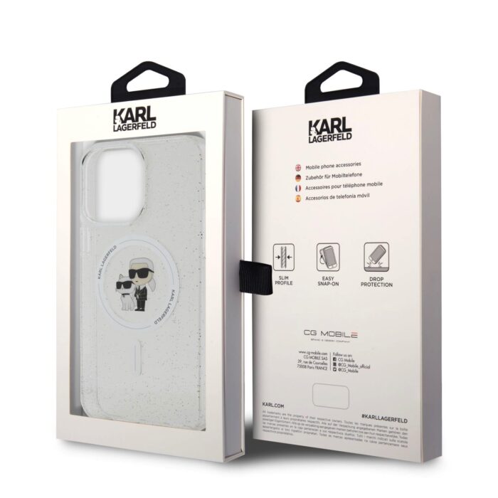 Калъф от Karl Lagerfeld IML Glitter Karl and Choupette MagSafe Case за iPhone 15 Pro Max Transparent - Image 6