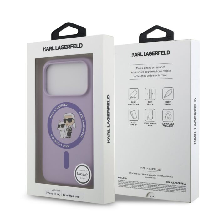 Калъф от 
Karl Lagerfeld Liquid Silicone Karl and Choupette MagSafe Case for iPhone 17 Pro Purple - Image 7