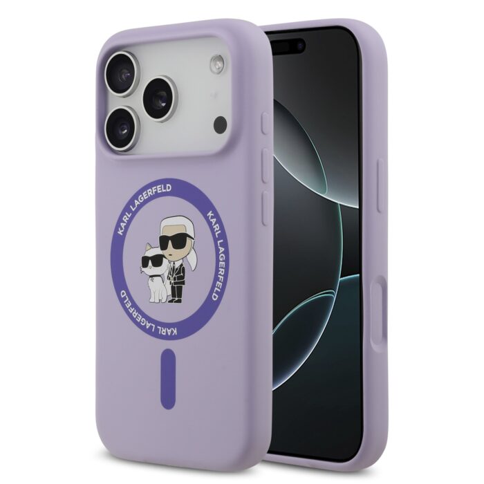 Калъф от 
Karl Lagerfeld Liquid Silicone Karl and Choupette MagSafe Case for iPhone 17 Pro Purple - Image 1