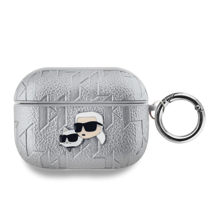 Калъф от Karl Lagerfeld PU Embossed Karl and Choupette Heads Case for AirPods Pro Silver - Image 1