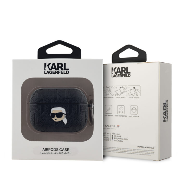 Калъф от Karl Lagerfeld PU Embossed Karl Head Case for AirPods Pro Black - Image 3