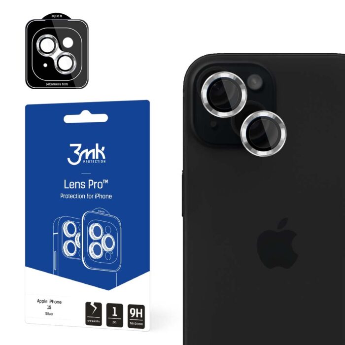 Стъклен Протектор от 4phones за задна камера за Apple iPhone 15 - 3MK Lens Protection Pro Silver - Image 1