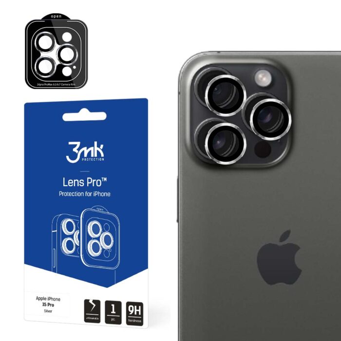 Стъклен Протектор от 4phones за задна камера за Apple iPhone 15 Pro - 3MK Lens Pro Tempered Glass Lens Protector Silver - Image 1