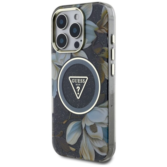 Калъф от Guess IML Glitter Magnolia and Triangle Logo MagSafe Case за iPhone 16 Pro - Image 2