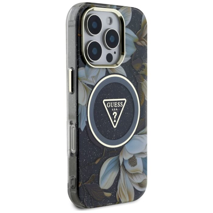 Калъф от Guess IML Glitter Magnolia and Triangle Logo MagSafe Case за iPhone 16 Pro - Image 4