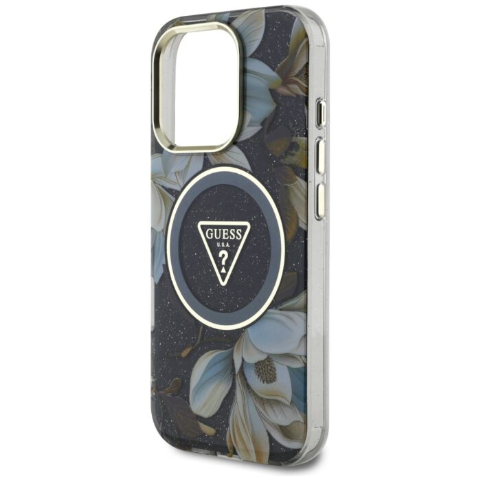 Калъф от Guess IML Glitter Magnolia and Triangle Logo MagSafe Case за iPhone 16 Pro - Image 6