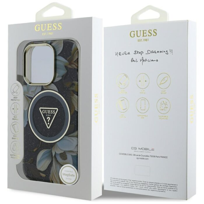Калъф от Guess IML Glitter Magnolia and Triangle Logo MagSafe Case за iPhone 16 Pro - Image 8