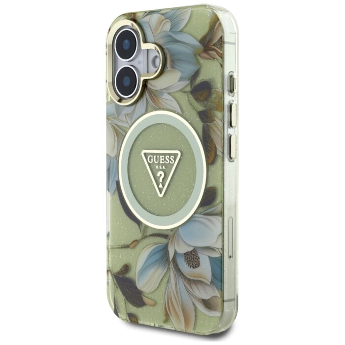 Калъф от Guess IML Glitter Magnolia and Triangle Logo MagSafe Case for iPhone 16 Gray - Image 2
