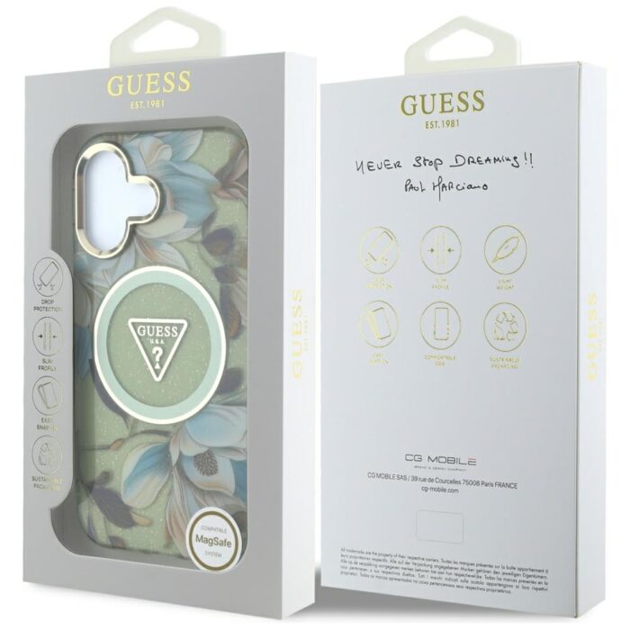 Калъф от Guess IML Glitter Magnolia and Triangle Logo MagSafe Case for iPhone 16 Gray - Image 8