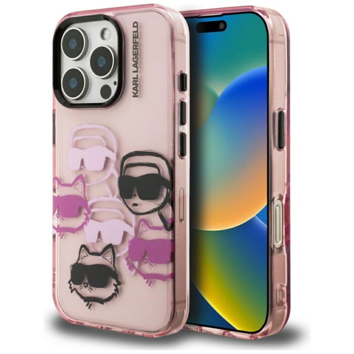 Калъф от Karl Lagerfeld IML Multi K&CH Heads Case за iPhone 16 Pro Pink - Image 1
