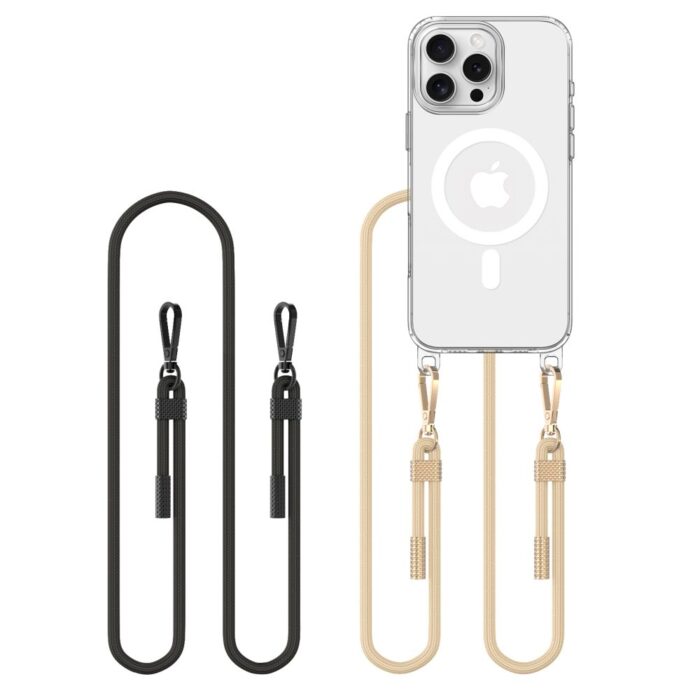 Калъф от Tech-Protect FlexAir Chain MagSafeCase for iPhone 16 Pro - Clear + 2Lanyards Black and Taupe - Image 1