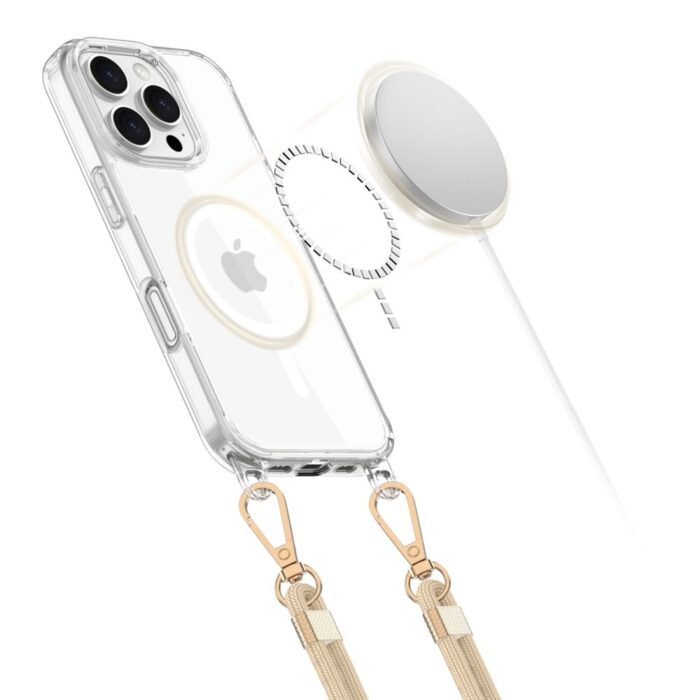 Калъф от Tech-Protect FlexAir Chain MagSafeCase for iPhone 16 Pro - Clear + 2Lanyards Black and Taupe - Image 5