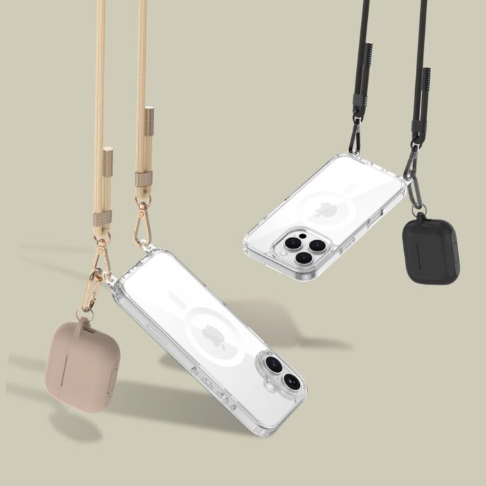 Калъф от Tech-Protect FlexAir Chain MagSafeCase for iPhone 16 Pro - Clear + 2Lanyards Black and Taupe - Image 3