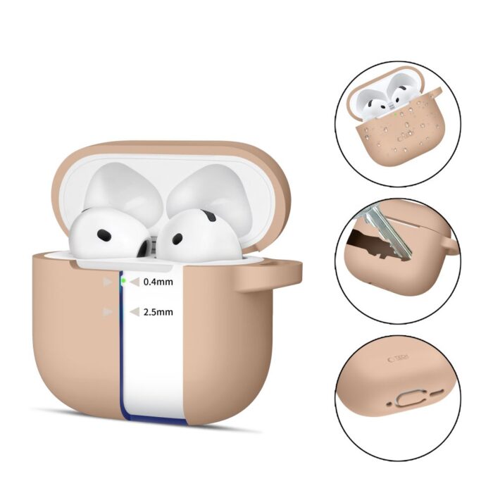 Калъф от Tech-Protect Silicone HookCase за AirPods 4 - Beige - Image 2